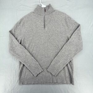 Qi New York 100% Cashmere Sweater Mens Large Gray 1/4 Zip Pullover Mock Neck
